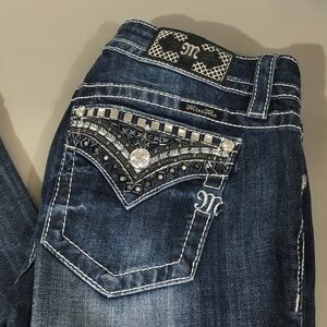 Miss Me Women's Dark Blue Boot Cut Jeans with Embellishments